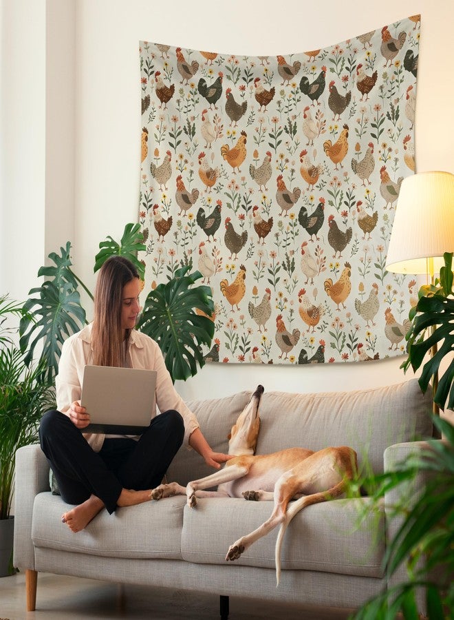 HUGANE Rustic Chicken Floral Tapestry, Farmhouse Chicken Flower Wall Tapestries, Cottagecore Botanical Farm Animal Rooster Hen Hanging Wall Decor for Bedroom Living Room Home Kitchen - Image 3